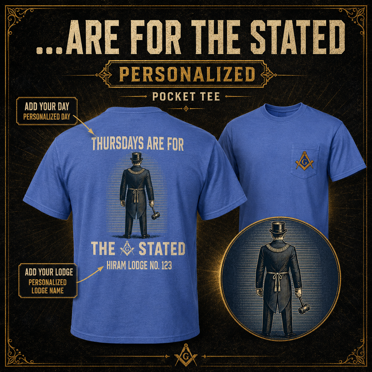 Stated meeting freemason pocket tee from Traveling Ashlar