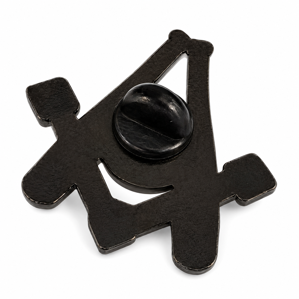 Back of the Masonic baseball lapel pin showing the black metal finish and secure clutch fastener. Traveling Ashlar Masonic shirt club