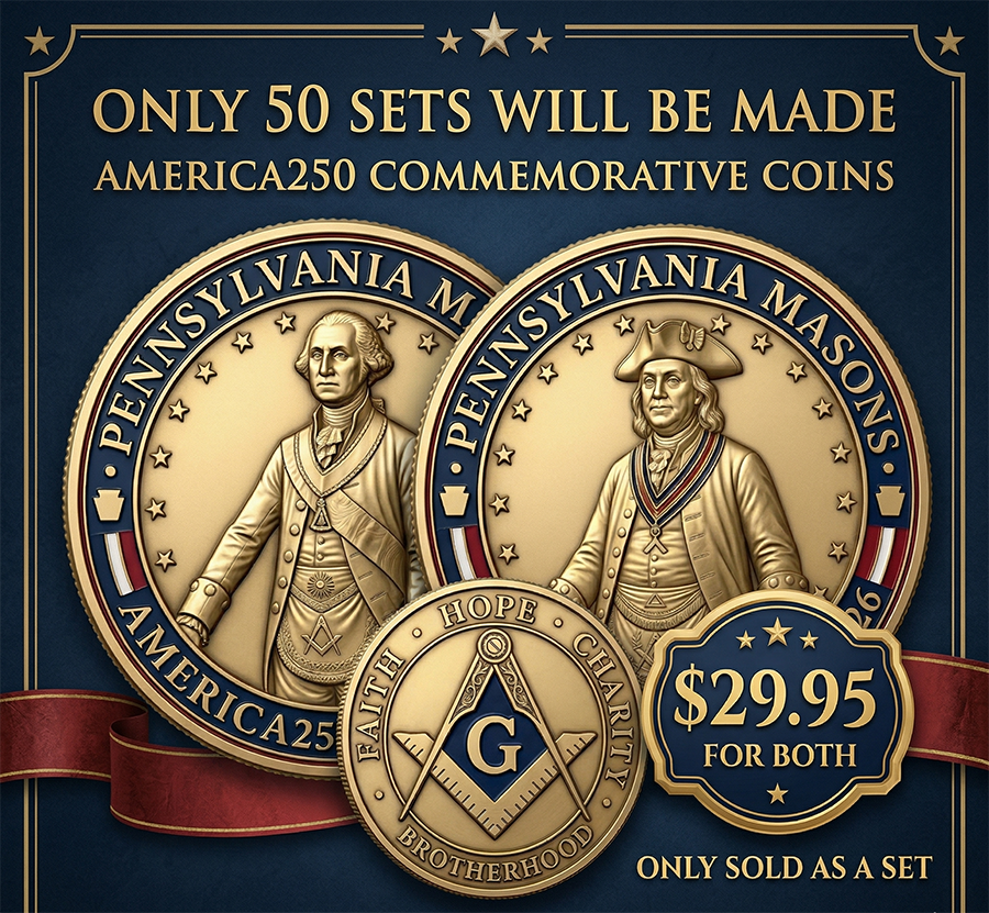 America250 Challenge Coins (Set of 2). Traveling Ashlar Masonic shirt club product photo