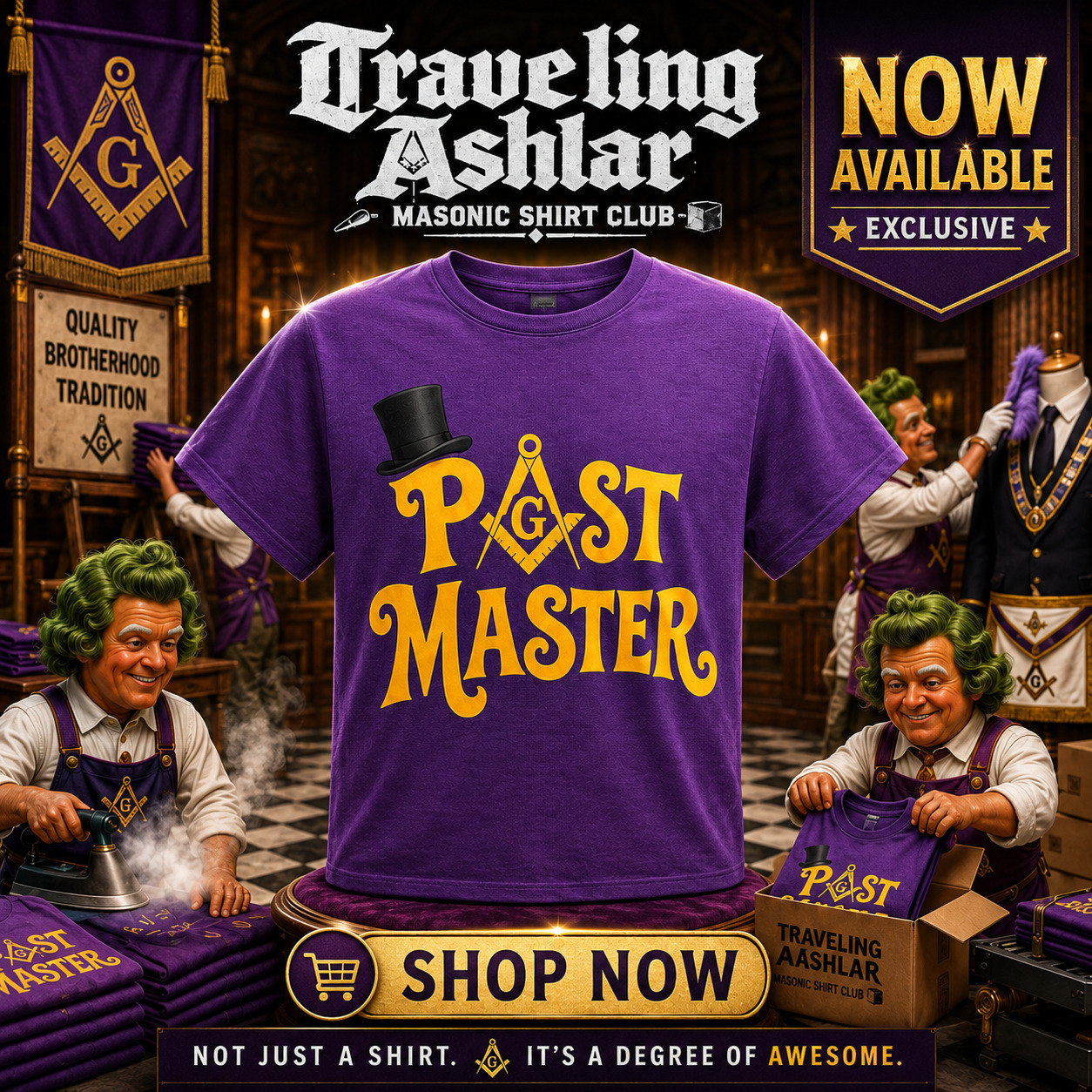 Past Master Willy parody freemason tee from Traveling Ashlar