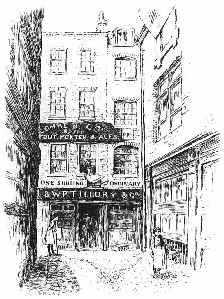 Historic engraving of the Goose and Gridiron tavern in London, meeting place of the first Grand Lodge in 1717
