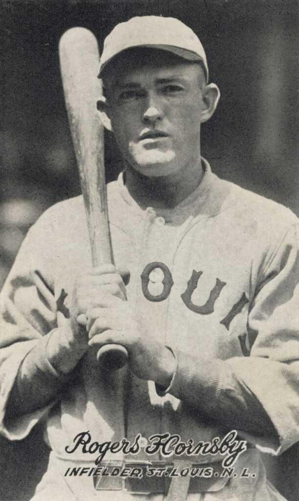 Rogers Hornsby baseball card portrait in a St. Louis Cardinals uniform