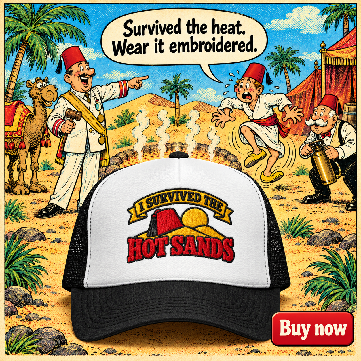 Hot Sands Trucker Hat. Traveling Ashlar Masonic shirt club product photo