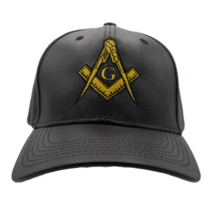 Black PU leather Masonic cap with embroidered emblem