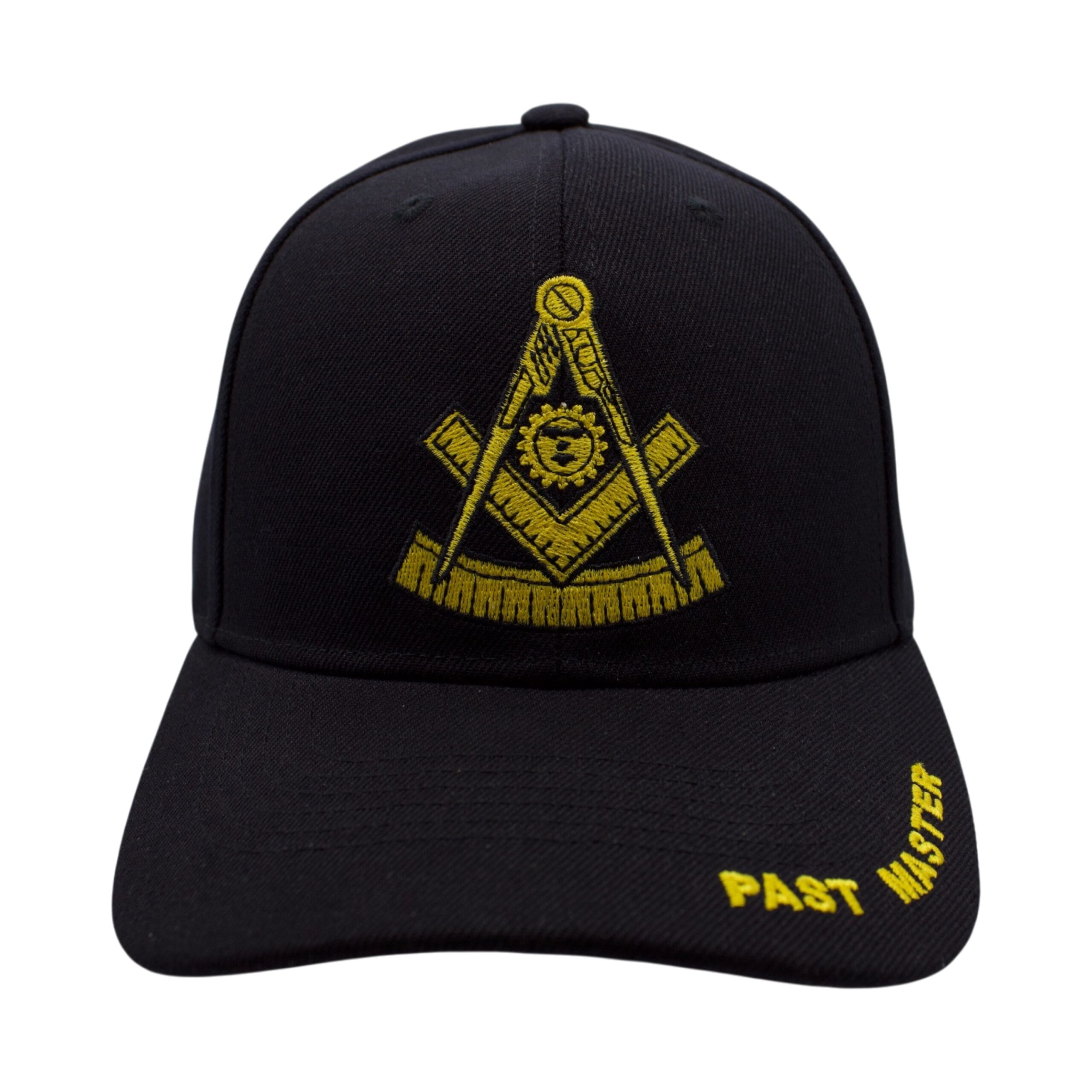 Black Past Master Fellowship cap with embroidered emblem additional view. Traveling Ashlar Masonic shirt club