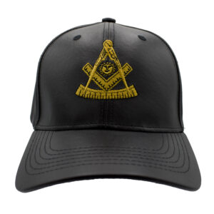 Black Past Master PU leather hat with embroidered emblem