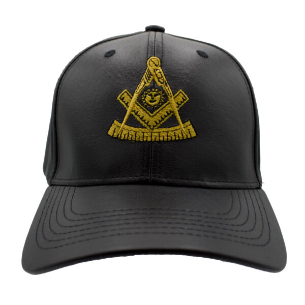 Black Past Master PU leather hat with embroidered emblem