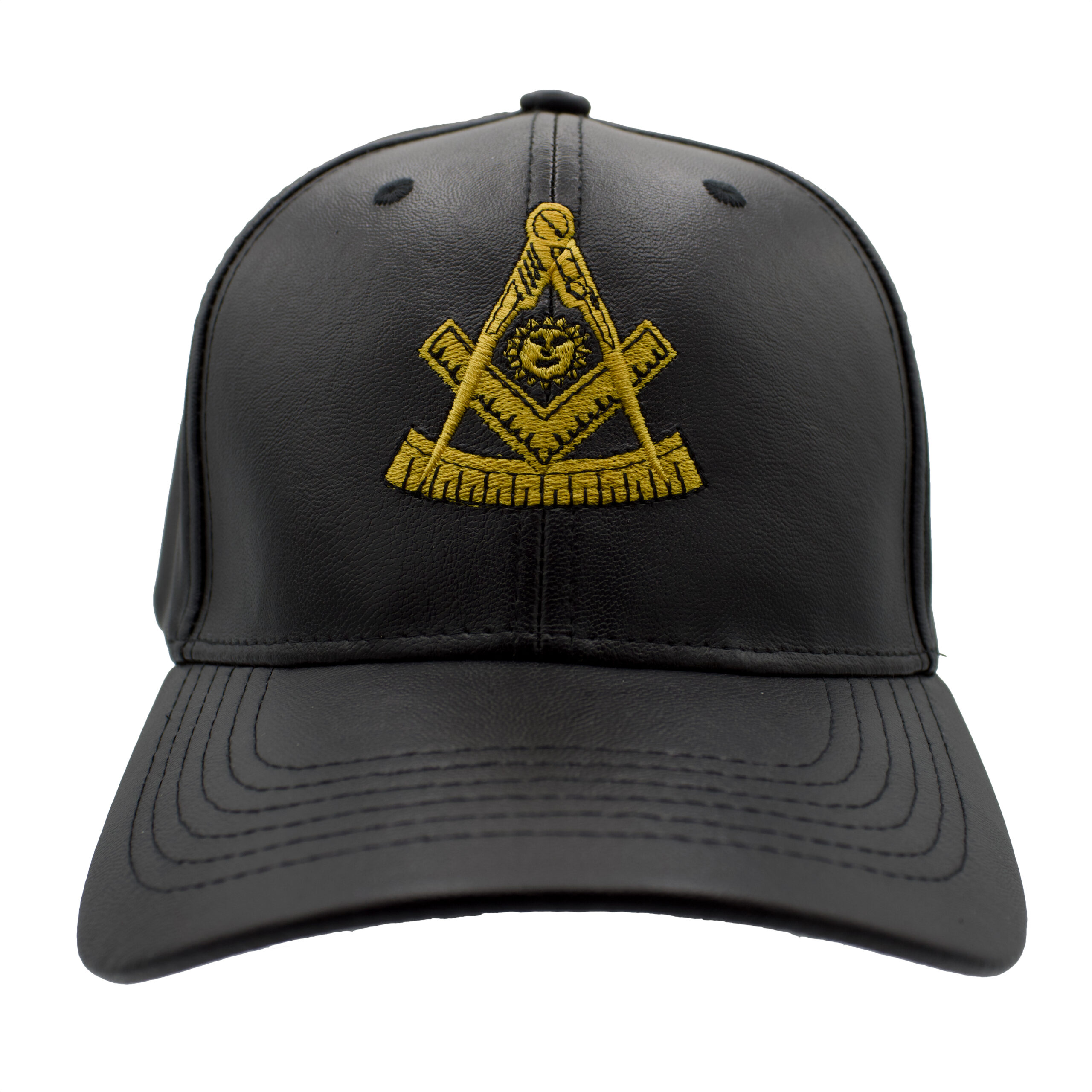 Black Past Master PU leather hat with embroidered emblem. Traveling Ashlar Masonic shirt club product photo