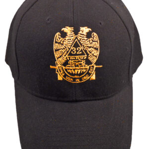 Black 32nd Degree Masonic embroidered cap with wings-down design