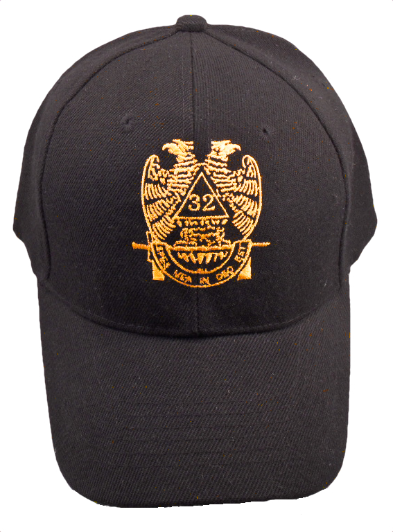 Black 32nd Degree Masonic embroidered cap with wings-down design