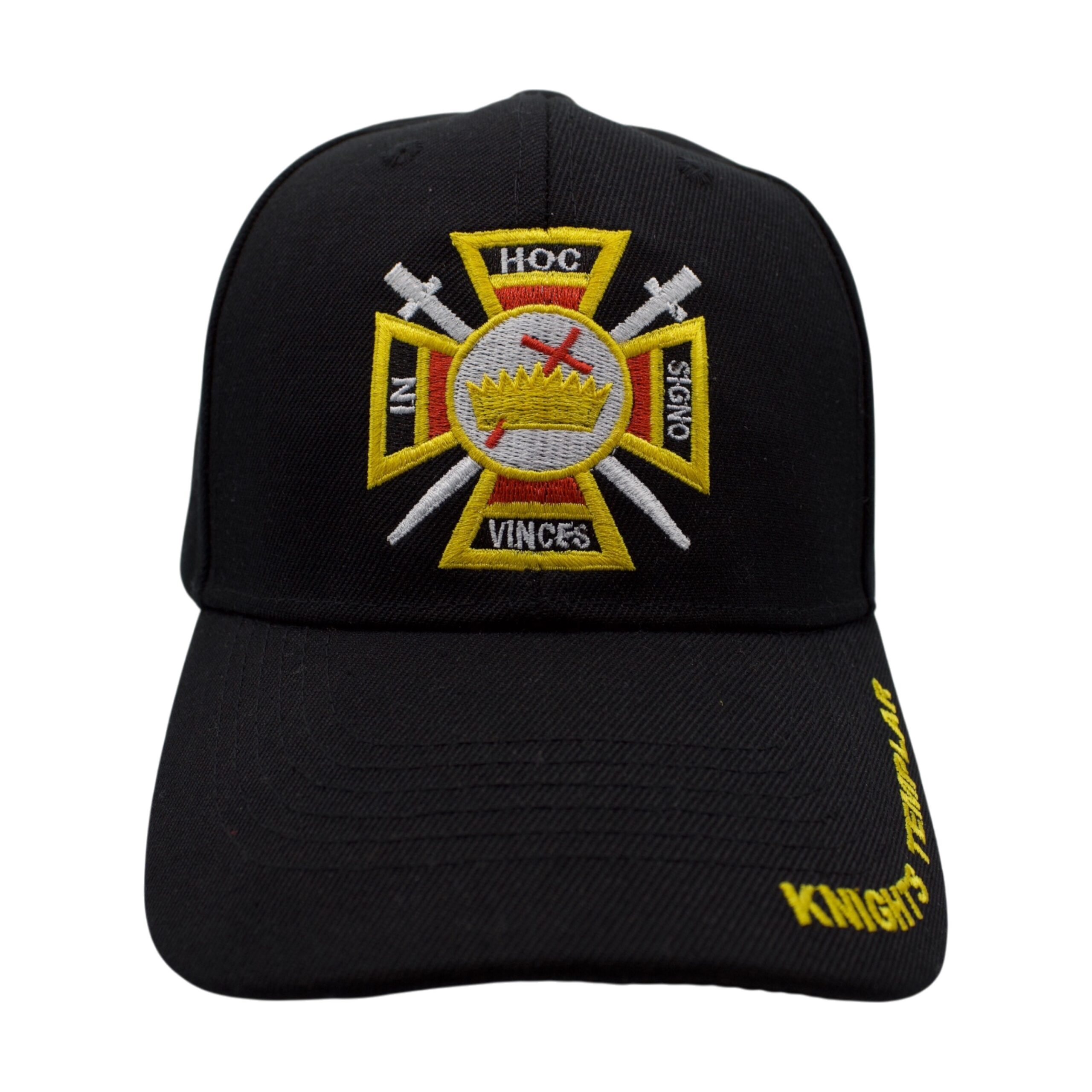 Black Knights Templar Fellowship embroidered cap additional view. Traveling Ashlar Masonic shirt club