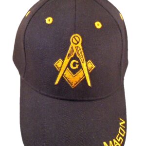 Black embroidered Masonic Square and Compasses baseball cap