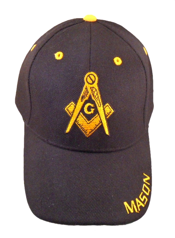 Black embroidered Masonic Square and Compasses baseball cap