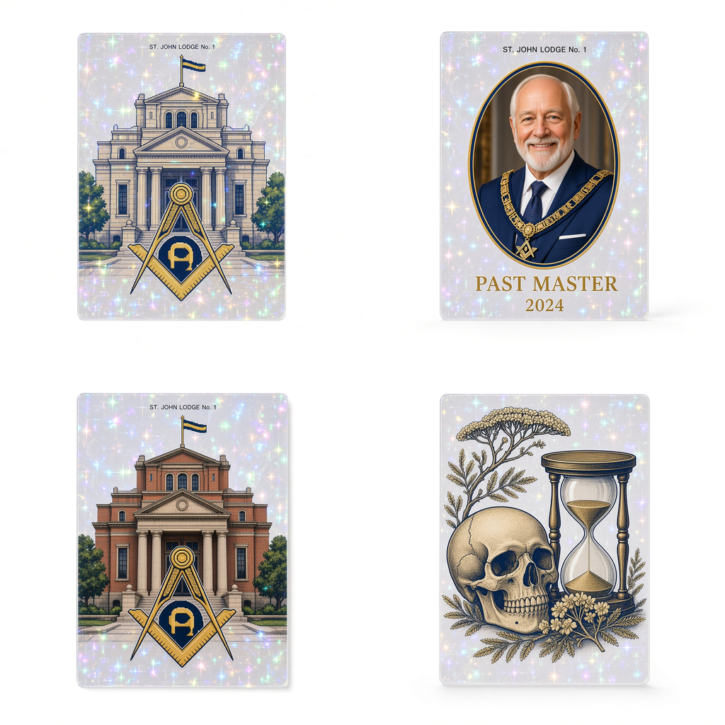 Sample holographic card styles. Final artwork is created after checkout.
