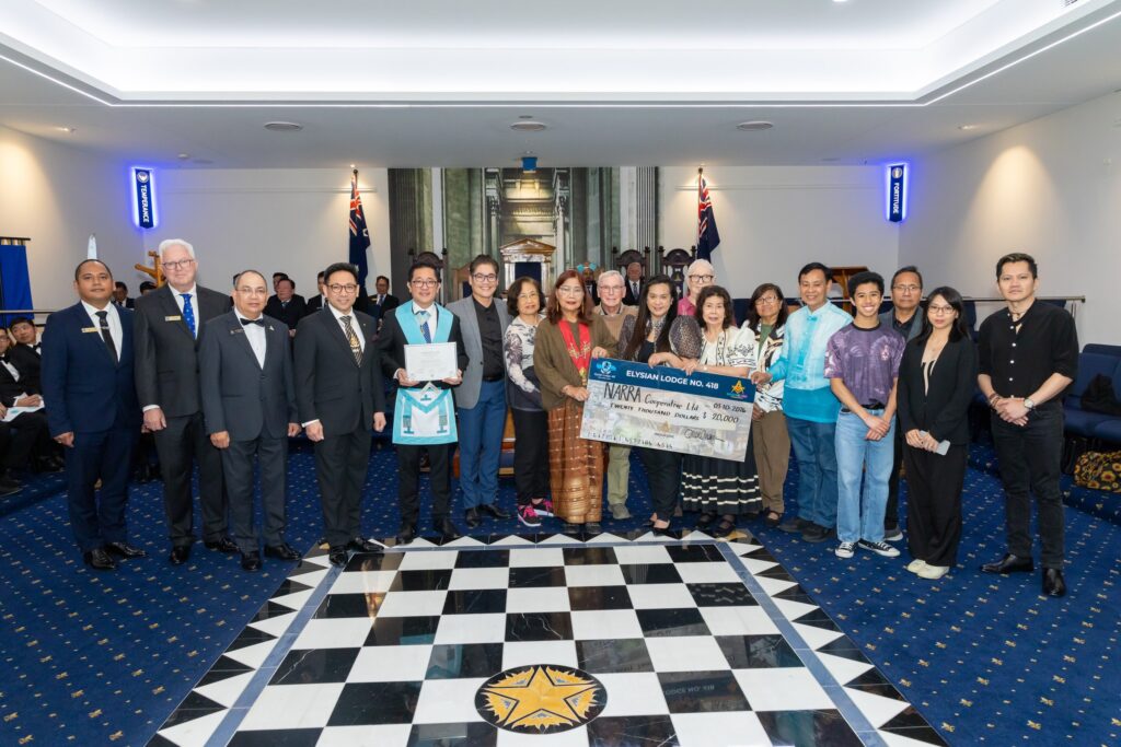 Elysian Lodge Handed NARRA a $20,000 Cheque on the Mosaic Pavement